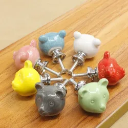 Ours en céramique 3D - poignées de meubles - boutons