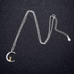 Crescent moon / golden rabbit pendant - silver necklaceNecklaces