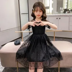 Elegant black chiffon dress with dotsClothing