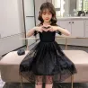 Elegant black chiffon dress with dotsClothing