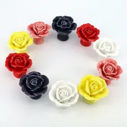 Poignées de meubles en céramique - boutons en forme de roses - 10 pièces