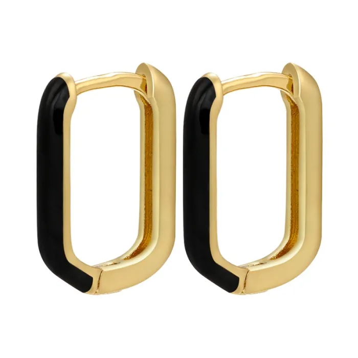 Boucles d'oreilles rectangle doré - émail coloré