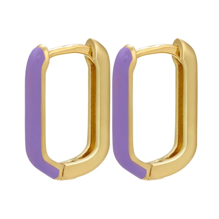 Boucles d'oreilles rectangle doré - émail coloré