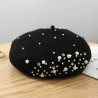 Knitted wool beret - with pearls / crystalsHats & Caps