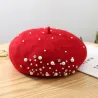 Knitted wool beret - with pearls / crystalsHats & Caps