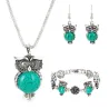 Silver jewellery set - with owls - necklace / earrings / braceletJewellery Sets