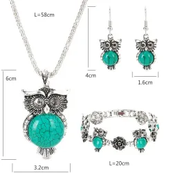 Silver jewellery set - with owls - necklace / earrings / braceletJewellery Sets
