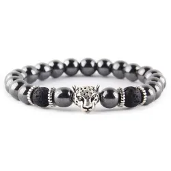 Pierre naturelle - perles noires - bracelet - métal loup / chouette / bouddha