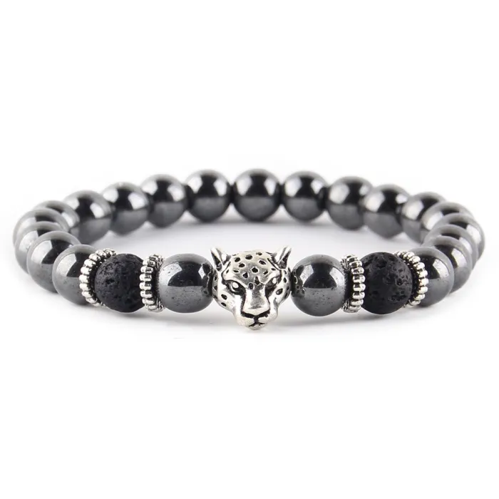Pierre naturelle - perles noires - bracelet - métal loup / chouette / bouddha