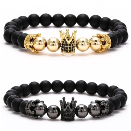 Black beaded bracelet - decorative crown / ballsBracelets