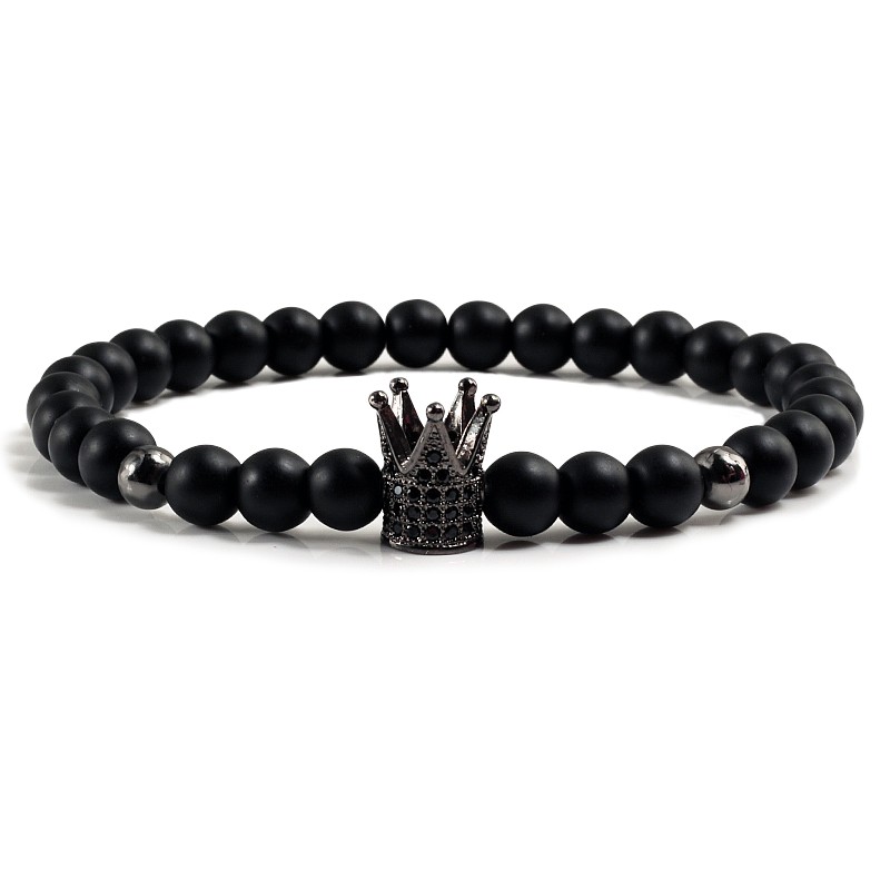 Black beaded bracelet - decorative crown / ball / crossBracelets