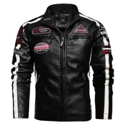 Blouson cuir court - patchs décoratifs