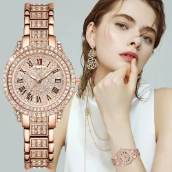 SUNKTA - montre à quartz élégante avec cristaux - or rose
