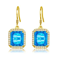 Boucles d'oreilles dorées avec topaze cristal bleu / strass