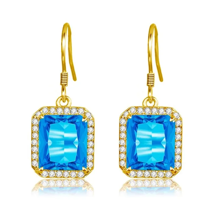 Boucles d'oreilles dorées avec topaze cristal bleu / strass