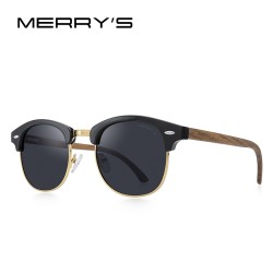 MERRYS - lunettes de soleil polarisées classiques - semi-cerclées - branches en bois - UV400