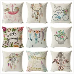 Housse de coussin déco - plumes / fleurs - 45cm * 45cm