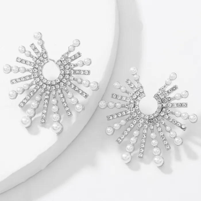 Boucles d'oreilles en forme de tournesol - avec cristaux / perles