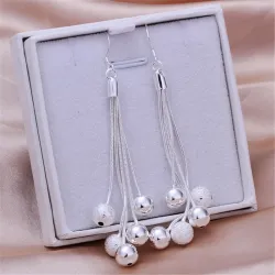 Boucles d'oreilles longues en argent - chaînes avec perles