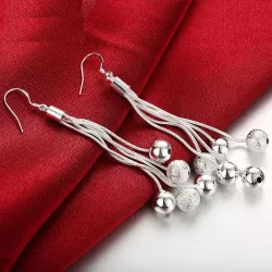 Boucles d'oreilles longues en argent - chaînes avec perles