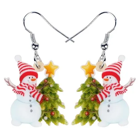 Boucles d'oreilles de Noël - bonhommes de neige en émail / sapin de Noël