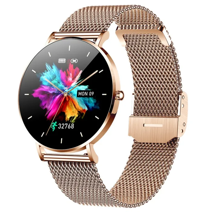 Montre intelligente élégante - ultra fine - 1,36" - AMOLED - écran HD - étanche - bracelet en maille d'acier inoxydable
