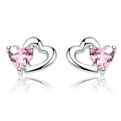 Double heart / crystals - silver earringsEarrings