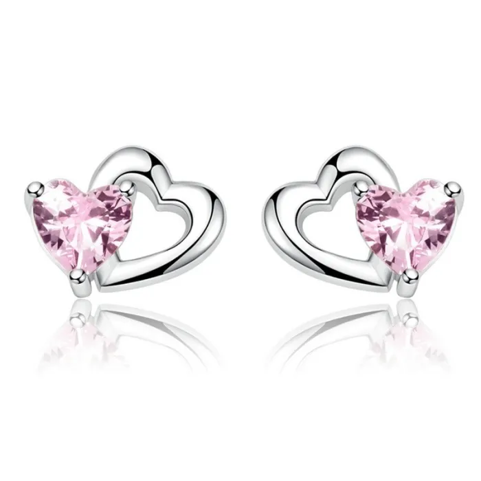 Double coeur / cristaux - boucles d'oreilles argent