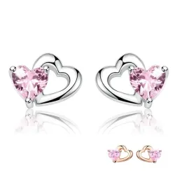 Double coeur / cristaux - boucles d'oreilles argent