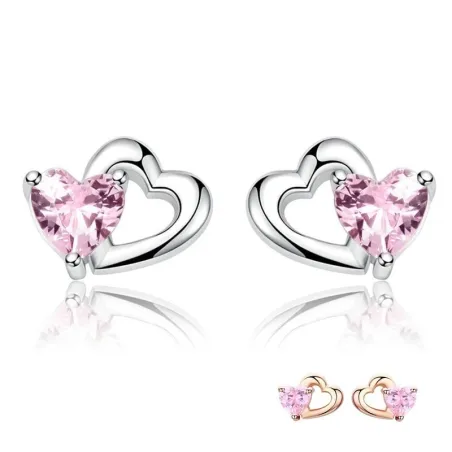 Double coeur / cristaux - boucles d'oreilles argent