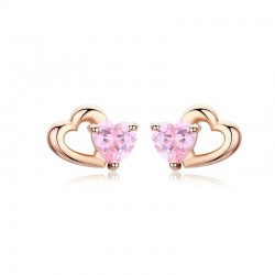 Double heart / crystals - silver earringsEarrings