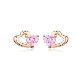 Double heart / crystals - silver earringsEarrings
