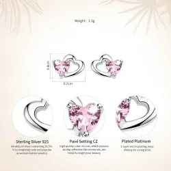 Double coeur / cristaux - boucles d'oreilles argent