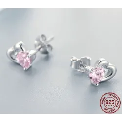 Double heart / crystals - silver earringsEarrings
