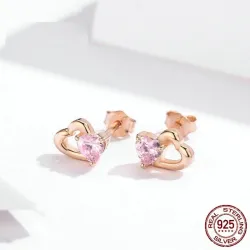 Double coeur / cristaux - boucles d'oreilles argent
