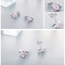 Double heart / crystals - silver earringsEarrings