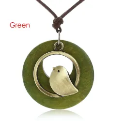 Wooden pendant with bird - rope necklaceNecklaces