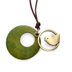 Wooden pendant with bird - rope necklaceNecklaces