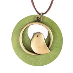 Wooden pendant with bird - rope necklaceNecklaces