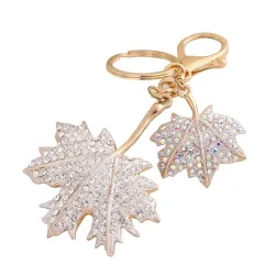 Double feuille d'érable en cristal - porte-clés