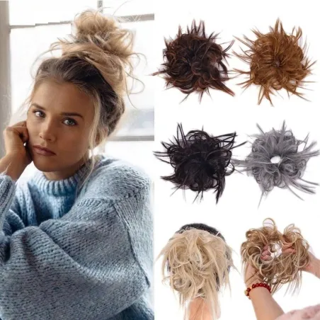Faux chignon - chouchou élastique avec cheveux synthétiques - perruque