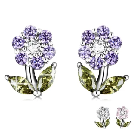Crystal flowers shaped earrings - 925 sterling silverEarrings