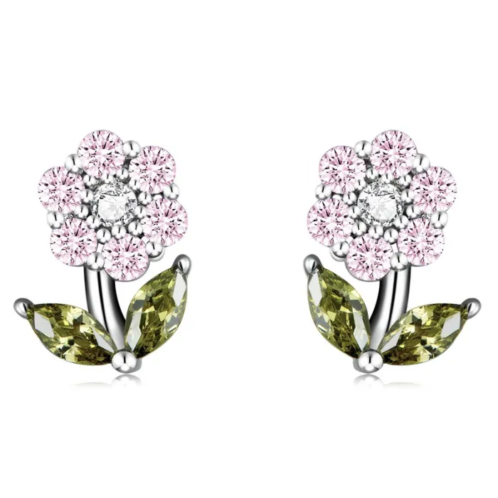 Boucles d'oreilles en forme de fleurs en cristal - argent sterling 925