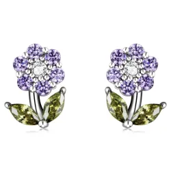 Boucles d'oreilles en forme de fleurs en cristal - argent sterling 925