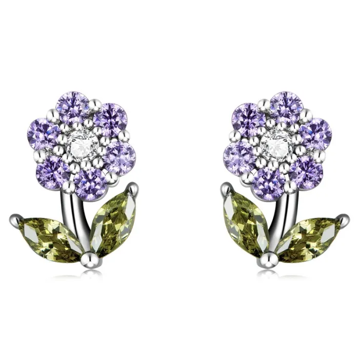 Boucles d'oreilles en forme de fleurs en cristal - argent sterling 925