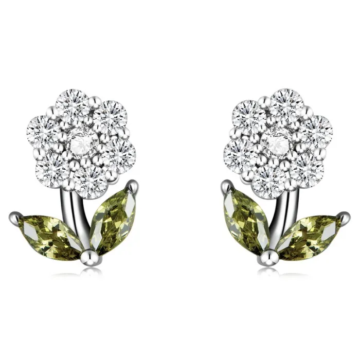 Boucles d'oreilles en forme de fleurs en cristal - argent sterling 925