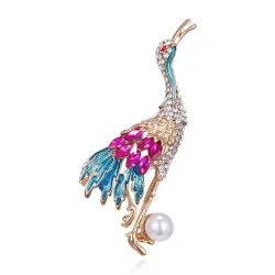 Grue en cristal avec perle - broche