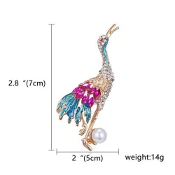 Crystal crane with pearl - broochBrooches