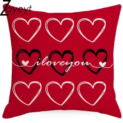 Housse de coussin rouge/blanc - motifs Saint Valentin - 45cm * 45cm
