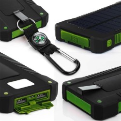 Batterie externe solaire - double USB - étanche - avec porte-clés boussole - LED - 30000mAh